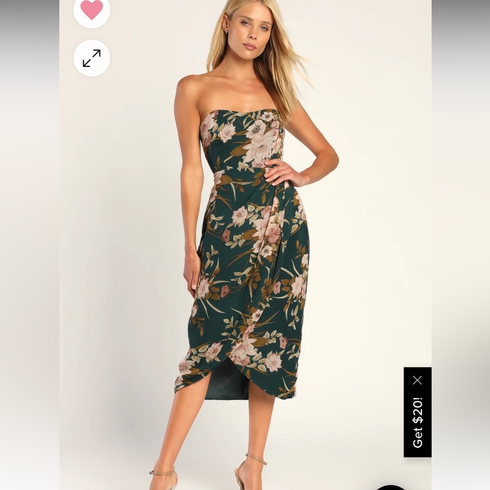Lulus strapless midi floral print dress